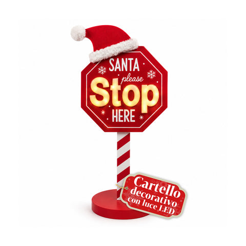 Panneau lumineux « Santa Stop Here » 51 cm, décoration de Noël à LED