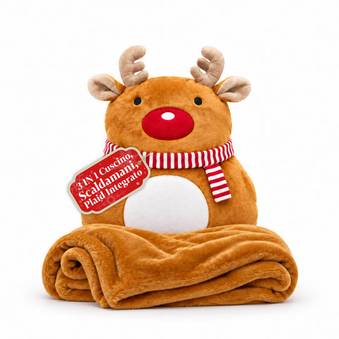 Coussin de Noël avec plaid 60x90 cm et chauffe-mains 3 en 1, 3 personnages disponibles