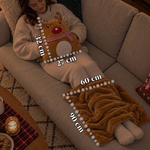 Coussin de Noël avec plaid 60x90 cm et chauffe-mains 3 en 1, 3 personnages disponibles