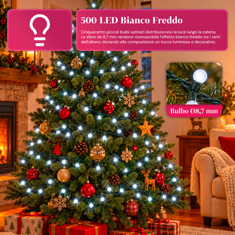 Guirlande lumineuse 500 LED Cherry de 12,5 m, 8 jeux de lumière, IP44