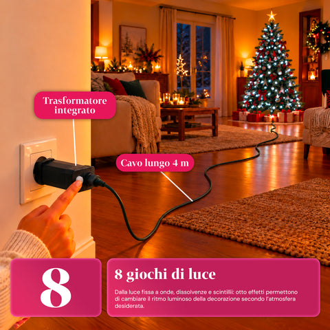 Guirlande lumineuse 500 LED Cherry de 12,5 m, 8 jeux de lumière, IP44