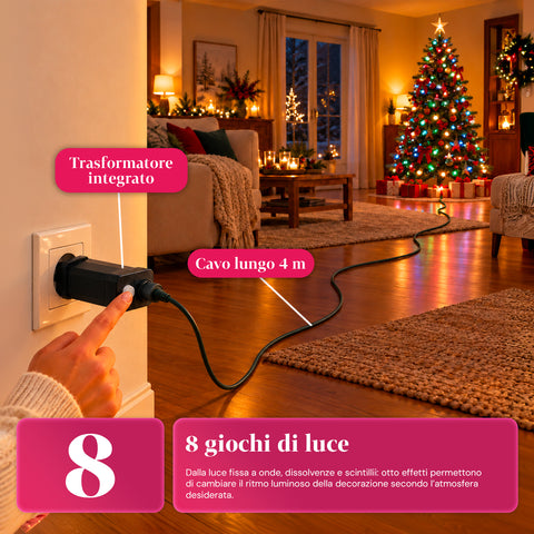 Guirlande lumineuse 500 LED Cherry de 12,5 m, 8 jeux de lumière, IP44
