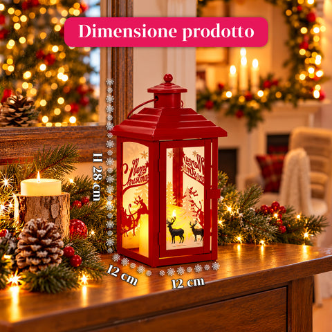 Lanterne de Noël lumineuse à piles 12x12x28 cm avec rennes