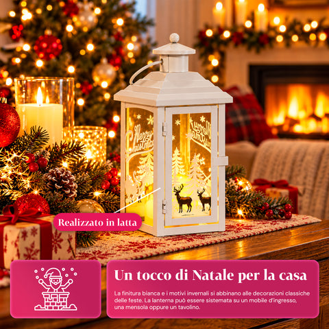 Lanterne de Noël lumineuse à piles 12x12x28 cm avec rennes