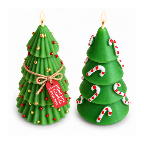 Bougie sapin de Noël 14 cm sans parfum en paraffine, décor assorti
