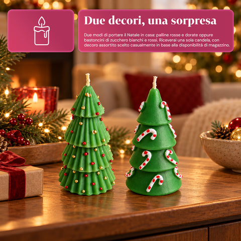 Bougie sapin de Noël 14 cm sans parfum en paraffine, décor assorti