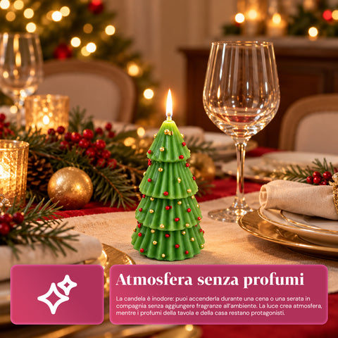 Bougie sapin de Noël 14 cm sans parfum en paraffine, décor assorti