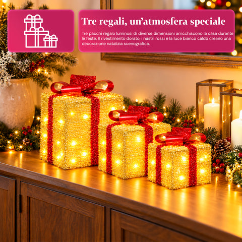 Set de 3 cadeaux lumineux à piles, 51 LED blanc chaud