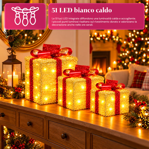 Set de 3 cadeaux lumineux à piles, 51 LED blanc chaud