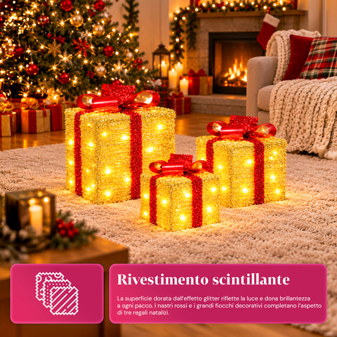 Set de 3 cadeaux lumineux à piles, 51 LED blanc chaud