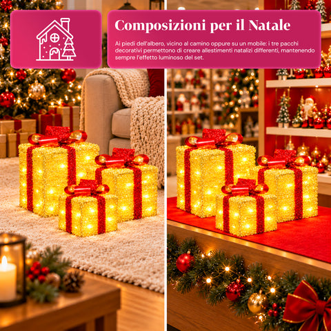 Set de 3 cadeaux lumineux à piles, 51 LED blanc chaud