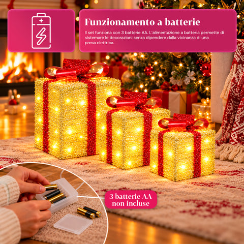 Set de 3 cadeaux lumineux à piles, 51 LED blanc chaud