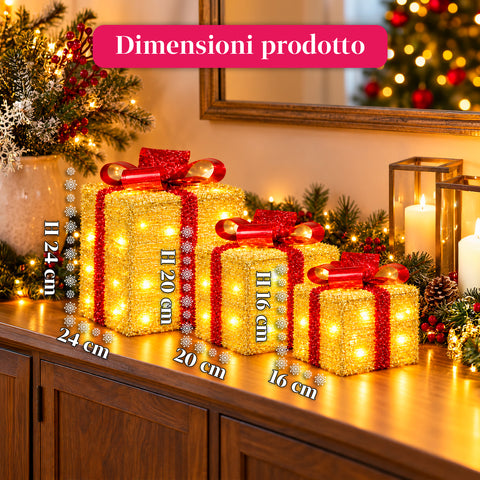 Set de 3 cadeaux lumineux à piles, 51 LED blanc chaud