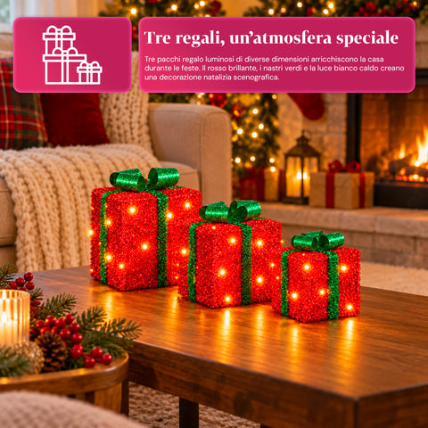 Set de 3 cadeaux lumineux à piles, 51 LED blanc chaud