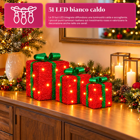 Set de 3 cadeaux lumineux à piles, 51 LED blanc chaud
