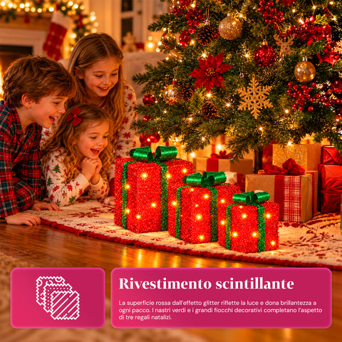 Set de 3 cadeaux lumineux à piles, 51 LED blanc chaud