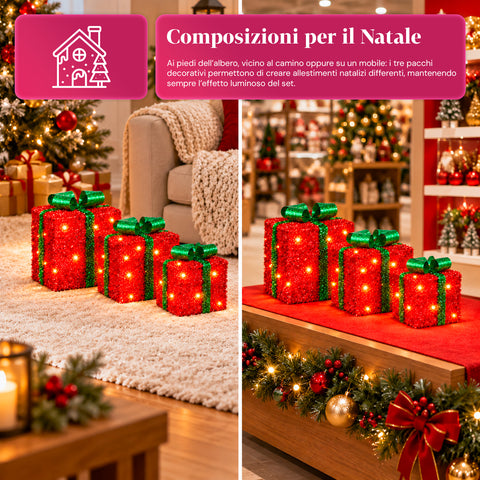Set de 3 cadeaux lumineux à piles, 51 LED blanc chaud