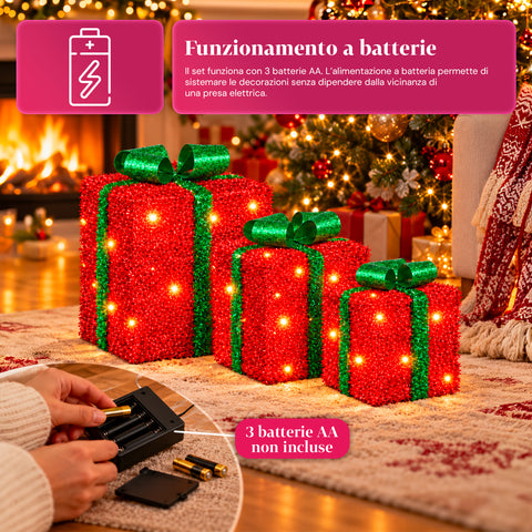 Set de 3 cadeaux lumineux à piles, 51 LED blanc chaud
