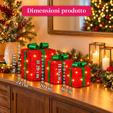 Set de 3 cadeaux lumineux à piles, 51 LED blanc chaud
