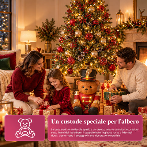 Socle de sapin de Noël lumineux avec ourson soldat et LED, 56,5 cm