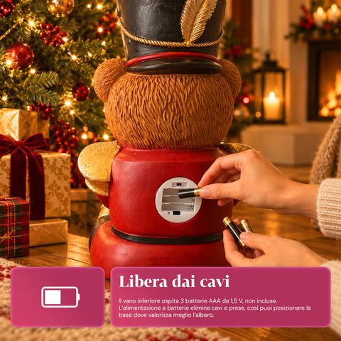 Socle de sapin de Noël lumineux avec ourson soldat et LED, 56,5 cm