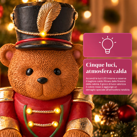 Socle de sapin de Noël lumineux avec ourson soldat et LED, 56,5 cm