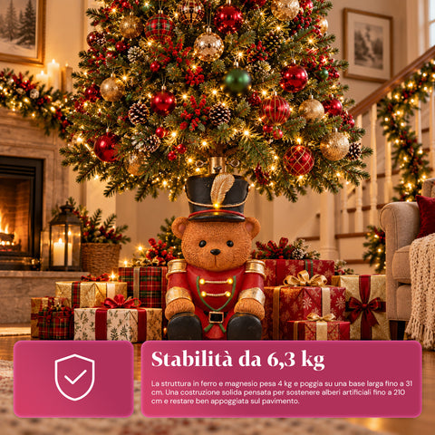 Socle de sapin de Noël lumineux avec ourson soldat et LED, 56,5 cm
