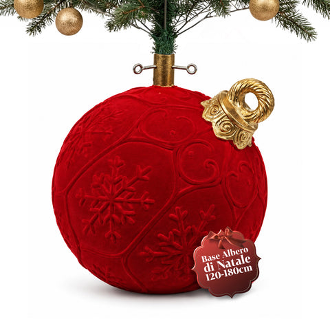 Base de sapin de Noël en forme de boule rouge Ø42 cm, effet velours