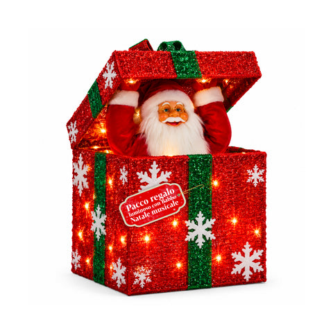 Coffret cadeau lumineux avec Père Noël musical et animé H30 cm
