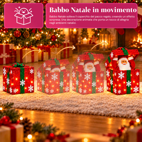 Coffret cadeau lumineux avec Père Noël musical et animé H30 cm