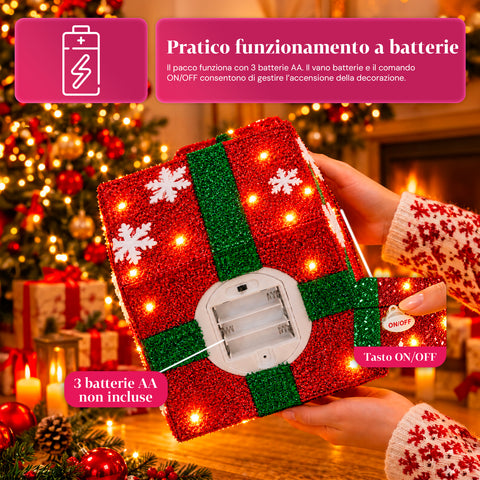 Coffret cadeau lumineux avec Père Noël musical et animé H30 cm