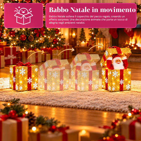 Coffret cadeau lumineux avec Père Noël musical et animé H30 cm