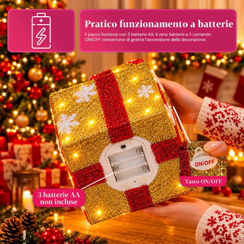 Coffret cadeau lumineux avec Père Noël musical et animé H30 cm