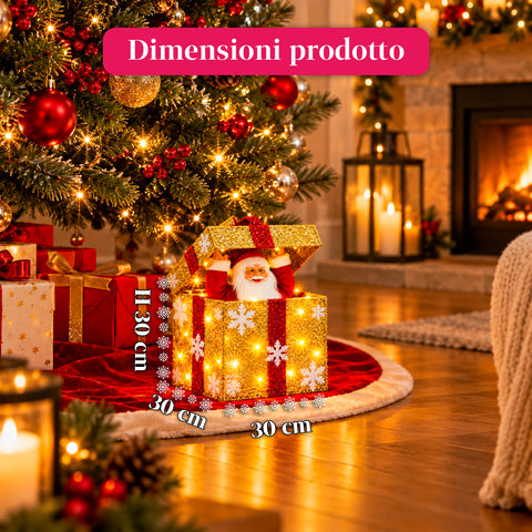 Coffret cadeau lumineux avec Père Noël musical et animé H30 cm