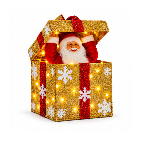 Coffret cadeau lumineux avec Père Noël musical et animé H30 cm