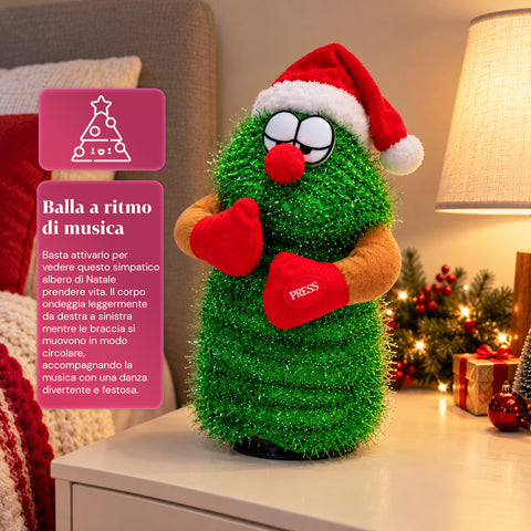 Sapin de Noël dansant de 32 cm avec musique et chapeau de Noël
