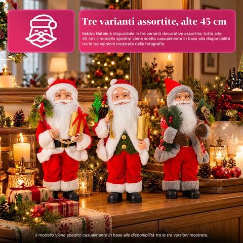 Figurine de Noël du Père Noël et de la Mère Noël, h45cm, décoration pour la maison, les magasins et les vitrines, 3 variantes assorties avec des branches de pin et des pommes de pin