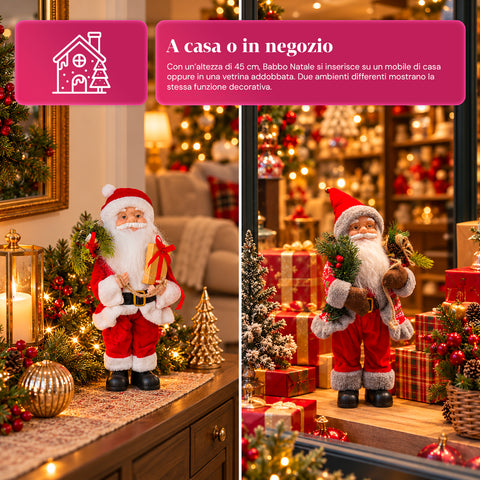 Figurine de Noël du Père Noël et de la Mère Noël, h45cm, décoration pour la maison, les magasins et les vitrines, 3 variantes assorties avec des branches de pin et des pommes de pin