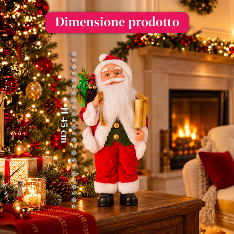 Figurine de Noël du Père Noël et de la Mère Noël, h45cm, décoration pour la maison, les magasins et les vitrines, 3 variantes assorties avec des branches de pin et des pommes de pin