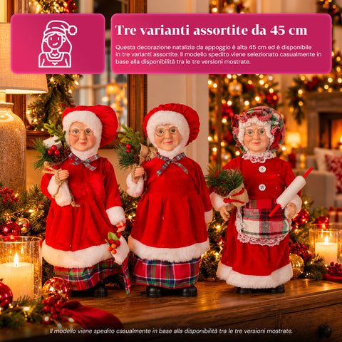 Figurine de Noël du Père Noël et de la Mère Noël, h45cm, décoration pour la maison, les magasins et les vitrines, 3 variantes assorties avec des branches de pin et des pommes de pin