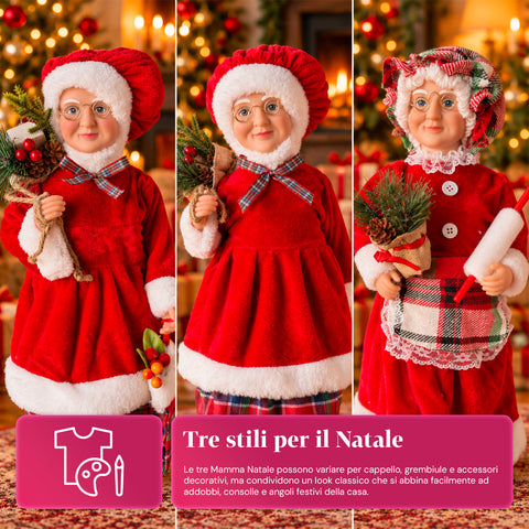 Figurine de Noël du Père Noël et de la Mère Noël, h45cm, décoration pour la maison, les magasins et les vitrines, 3 variantes assorties avec des branches de pin et des pommes de pin
