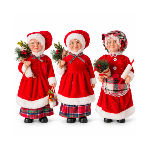 Figurine de Noël du Père Noël et de la Mère Noël, h45cm, décoration pour la maison, les magasins et les vitrines, 3 variantes assorties avec des branches de pin et des pommes de pin