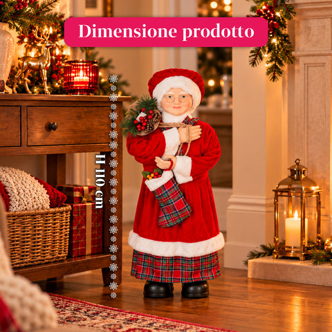 Figurine de Noël du Père Noël et de la Mère Noël, h110cm, décoration pour la maison, les magasins et les vitrines, 2 variantes au choix avec des branches de pin et des pommes de pin