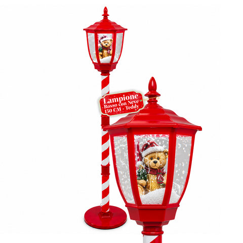 Lampadaire de Noël avec neige soufflée, musique et lumières LED – 4 variantes