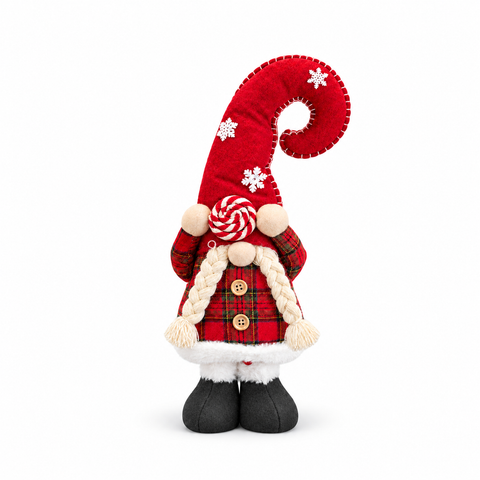 Gnome de Noël extensible de 60 à 80 cm, décoration en tissu tartan
