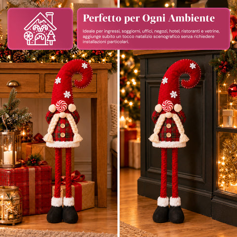 Gnome de Noël extensible de 60 à 80 cm, décoration en tissu tartan