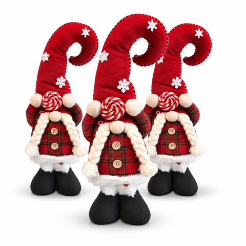 Gnome de Noël extensible de 60 à 80 cm, décoration en tissu tartan