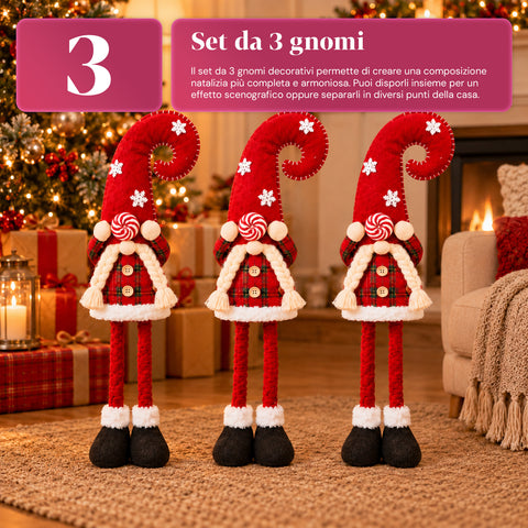 Gnome de Noël extensible de 60 à 80 cm, décoration en tissu tartan