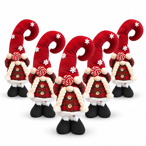 Gnome de Noël extensible de 60 à 80 cm, décoration en tissu tartan