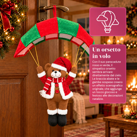 Parachute de Noël à suspendre 80 cm avec personnage de Noël, 4 personnages